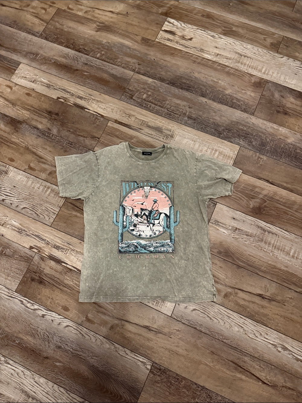 Mineral Wash Green Western Graphic Tee - Women’s Short Sleeve